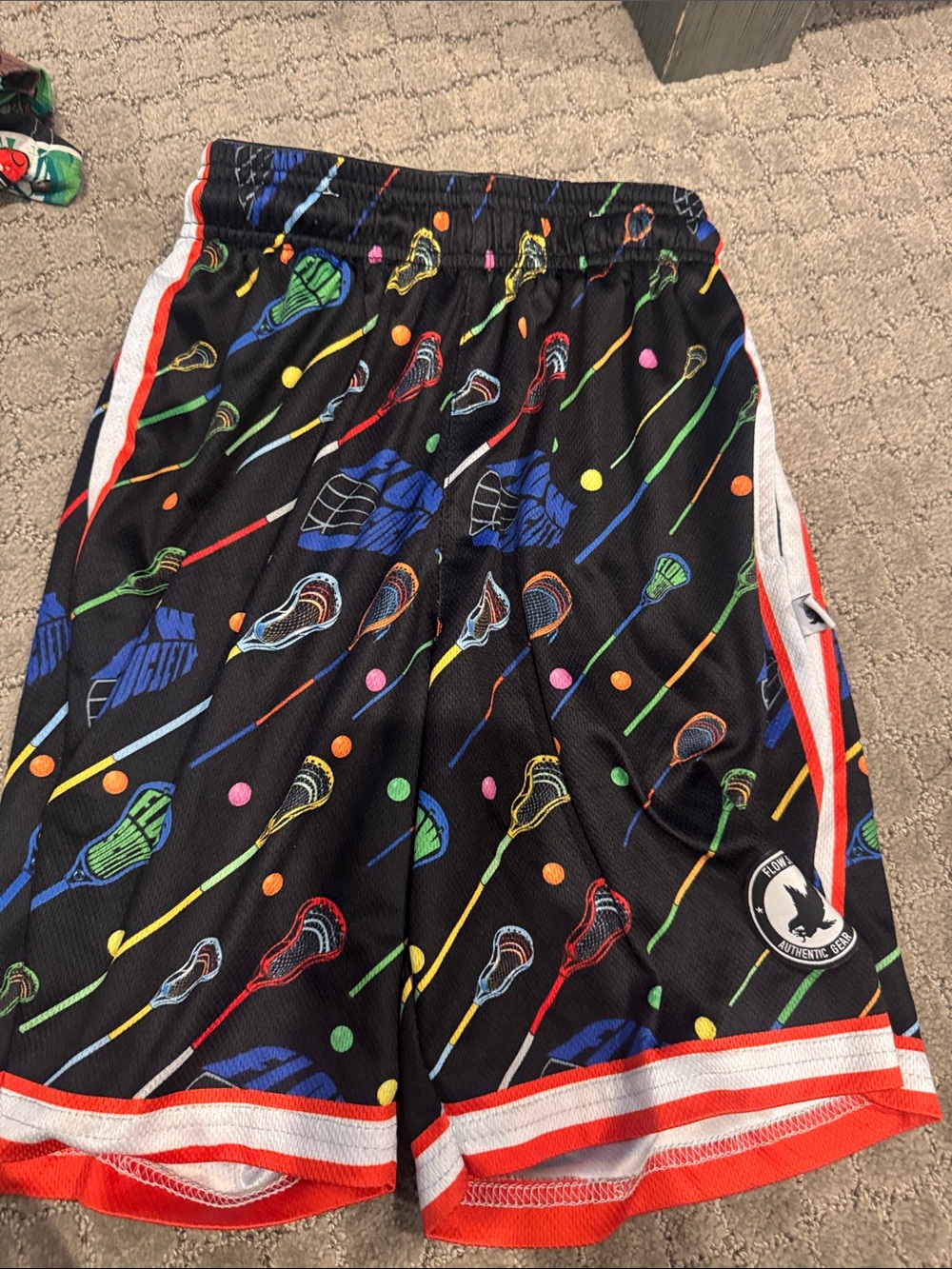 Kids Lacrosse Print Athletic Shorts - Black with Multicolor Accents
